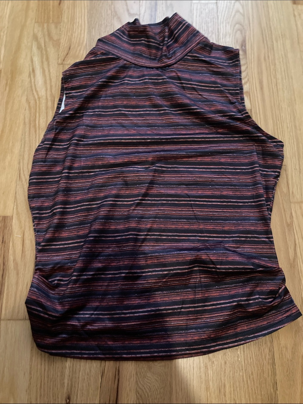 Striped Mock Neck Sleeveless Tank Top in Burgundy and Black